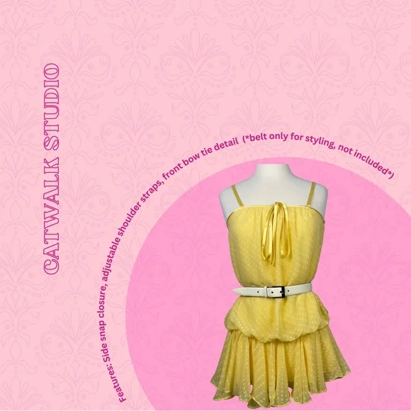 Catwalk Studio | Yellow Sleeveless Drop Waist Bubble Mini Dress | Size M - Picture 2 of 6